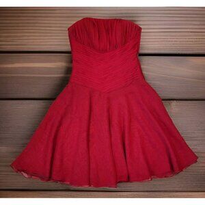 Saison Blanche Red Chiffon Flowy Strapless Dress Sz 10 Party